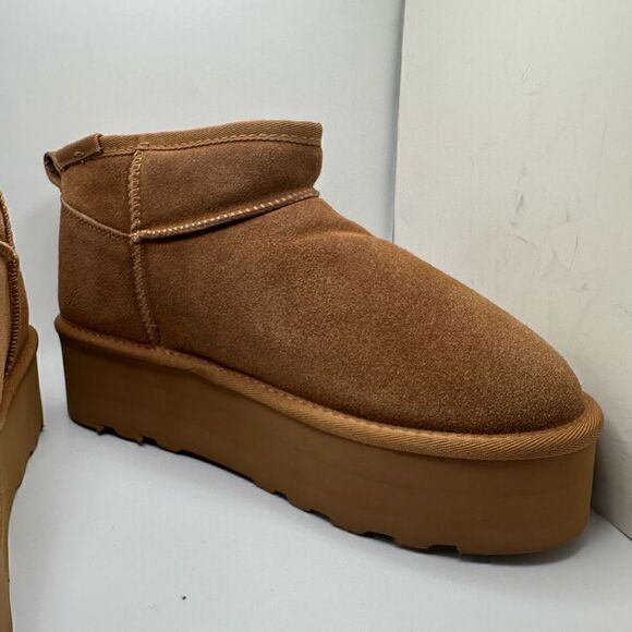 CUSHIONAIRE Women's Genuine Suede pull platform boot +Memory Foam 9.5 CHESTNUT - Picture 6 of 7